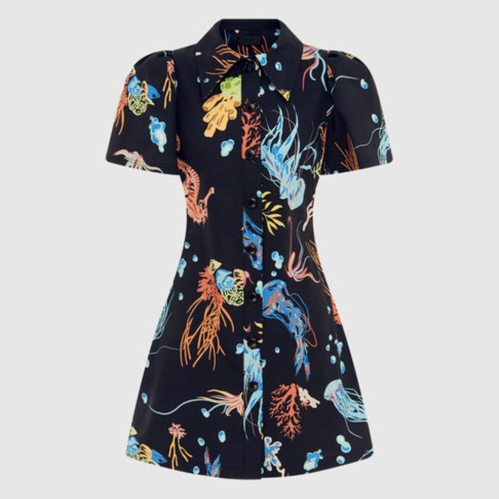 Leo Lin Brooke Mini Dress Twilight Print in Black Size 6 NWT